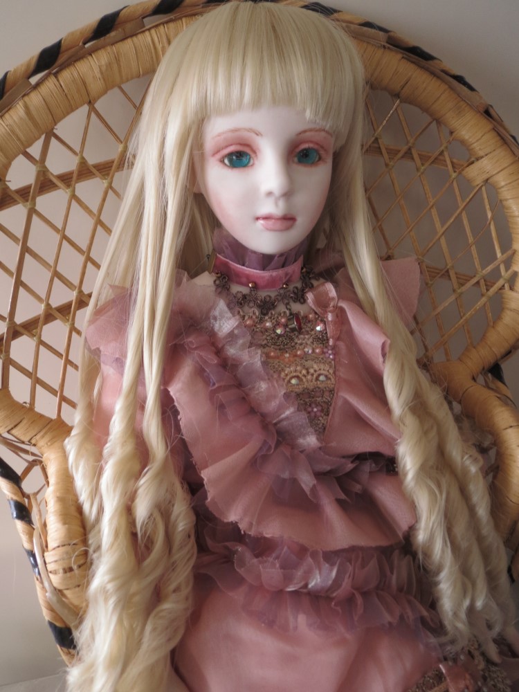 創作ビスクドール人形 ブルーアイとピンクのドレスの女の子 その他人形