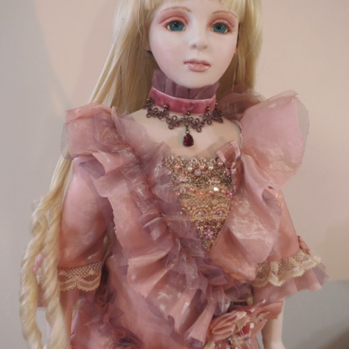 創作ビスクドール人形 ブルーアイとピンクのドレスの女の子 その他人形