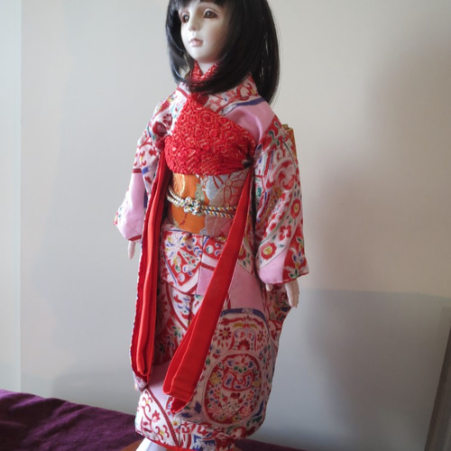 創作ビスクドール アンティーク着物 黒髪の桃色の着物の女の子 その他