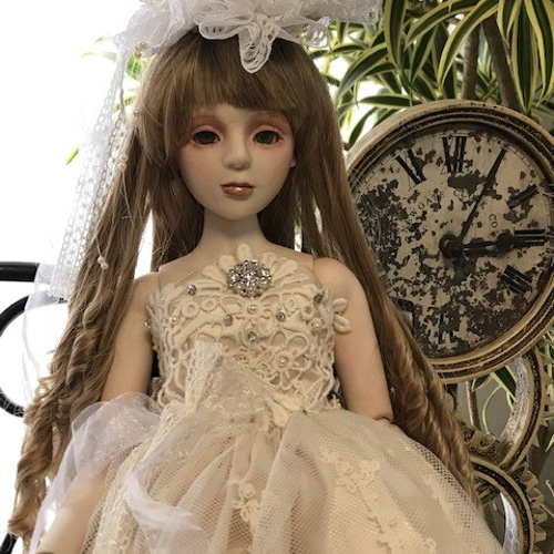 創作球体関節ビスクドール人形 栗色の髪の白いドレスの少女2 その他