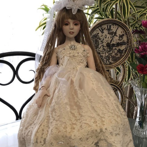 創作球体関節ビスクドール人形 栗色の髪の白いドレスの少女2 その他
