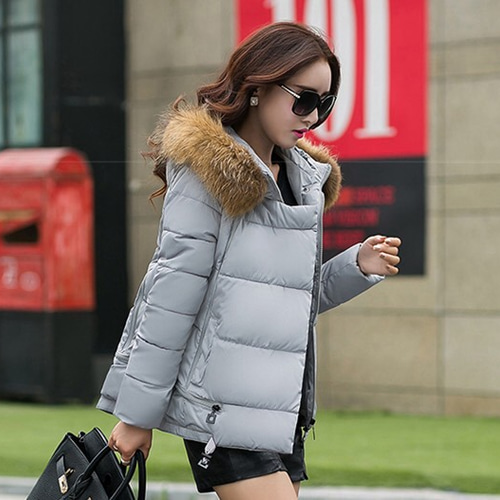 グレーダウンジャケット冬コート毛襟ファッション保温性お洒落防寒