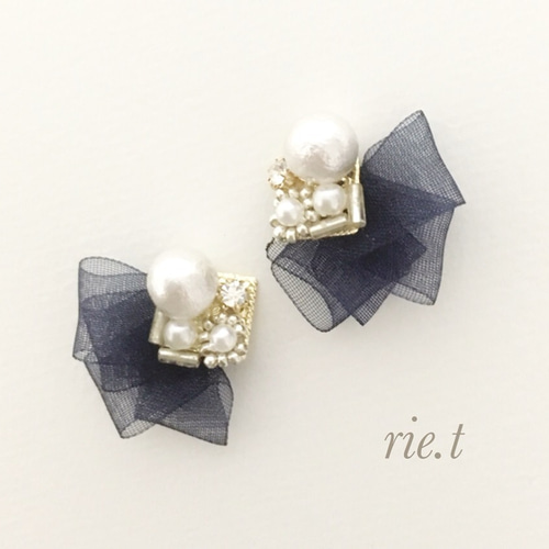 再販16【rie.t】オーガンジーリボン ピアス ピアス（その他） rie.t