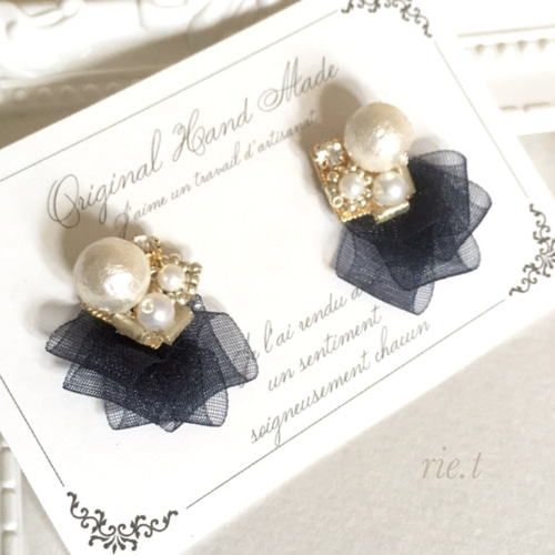 再販16【rie.t】オーガンジーリボン ピアス ピアス（その他） rie.t