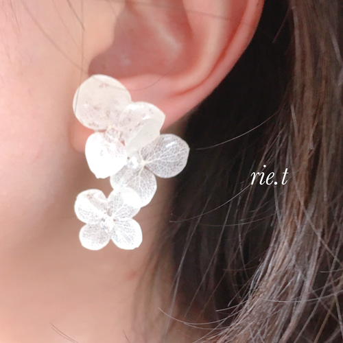 再販23【rie.t】本物のあじさい ホワイト ピアス ピアス（その他） rie 