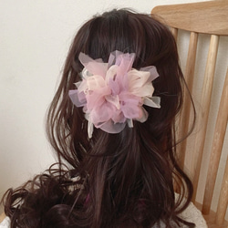 【rie.t】オーガンジーの花咲バレッタ  イングリッシュローズ 2枚目の画像