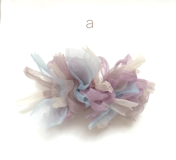 再販4【rie.t】オーガンジーの花咲バレッタ  ブーケ 2枚目の画像