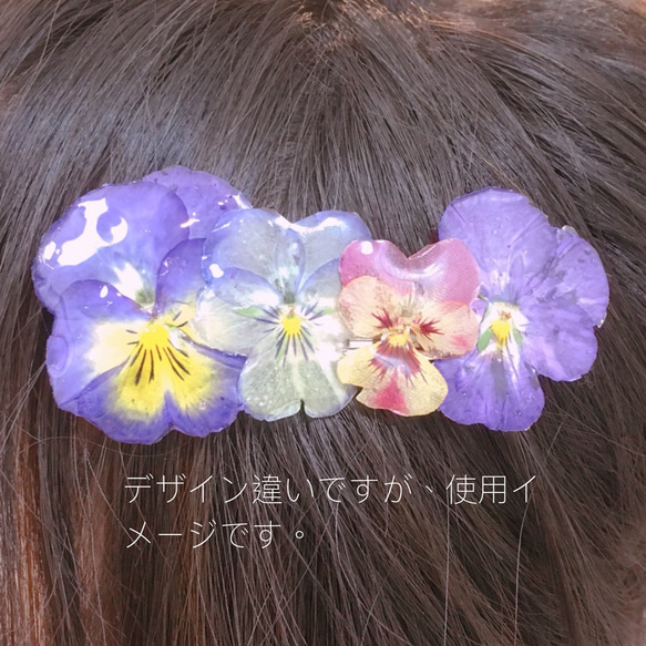 【rie.t】本物のビオラ♡バレッタ 押し花 5枚目の画像