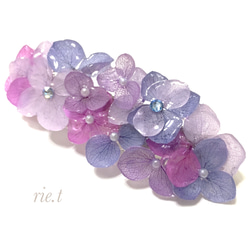 再販18【rie.t】本物の紫陽花 バレッタ　サイズ変更可能 1枚目の画像