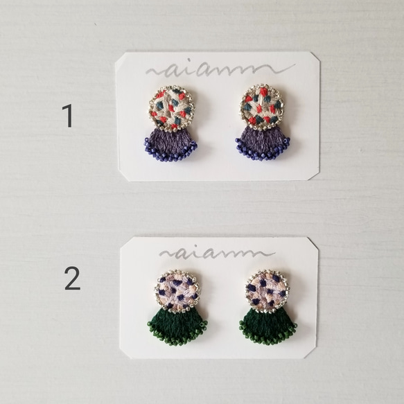 モザイク刺繍耳飾り 2枚目の画像