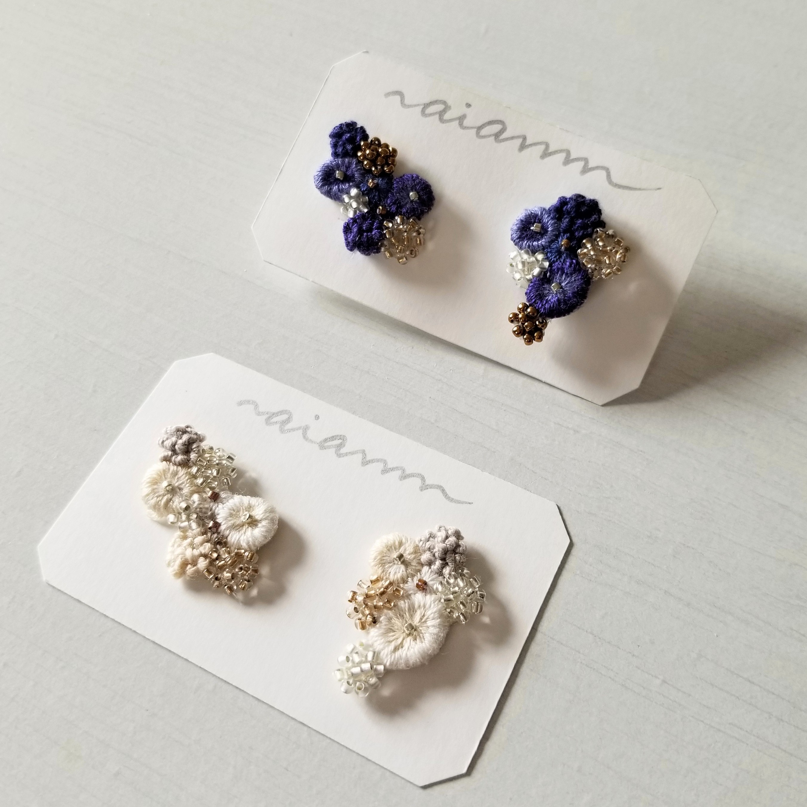 アシメトリー 刺繍イヤリング