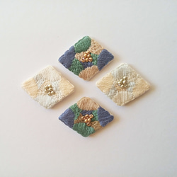 刺繍とビーズのひしがたピアス&イヤリング 4枚目の画像