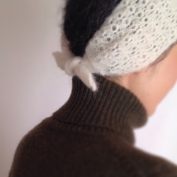 《再販》ふんわりアルパカウールのヘアバンド&スカーフ［2way］white 1枚目の画像