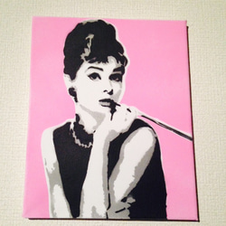 オーダー品）オードリーヘップバーン 背景ティファニブルー 絵画