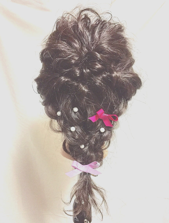 選べる17色‼︎Uピンのパール5本とリボン2本のセット★ヘアアクセサリー♡ 4枚目の画像