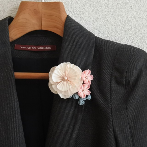 牡丹と桜✤2wayコサージュピン　«ピンク»　つまみ細工　髪飾り　入学式・卒業式・お呼ばれ・フォーマル 6枚目の画像