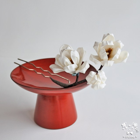 白木蓮(マグノリア)◈かんざし つまみ細工 髪飾り お花見 白木蓮(マグノリア)◈かんざし つまみ細工 髪飾り お花見