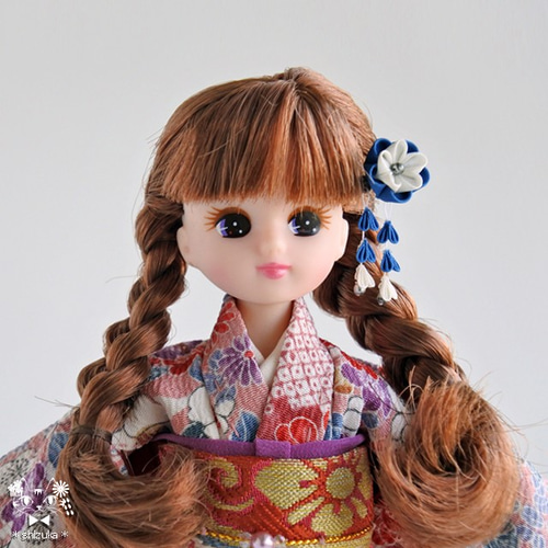 八重梅✤人形用かんざし つまみ細工 髪飾り ドール リカちゃん オビツ