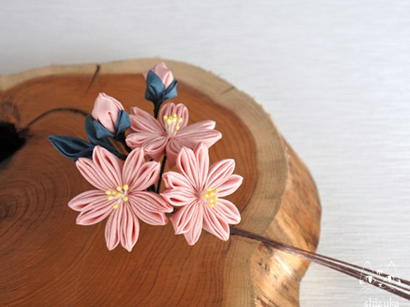 姫桜✿つまみ細工　ピンク　コームor簪　着物・結婚式・髪飾り・お花見 1枚目の画像