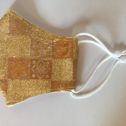 【受注製作】西陣織金襴マスク　金銀糸に市松柄　016 1枚目の画像