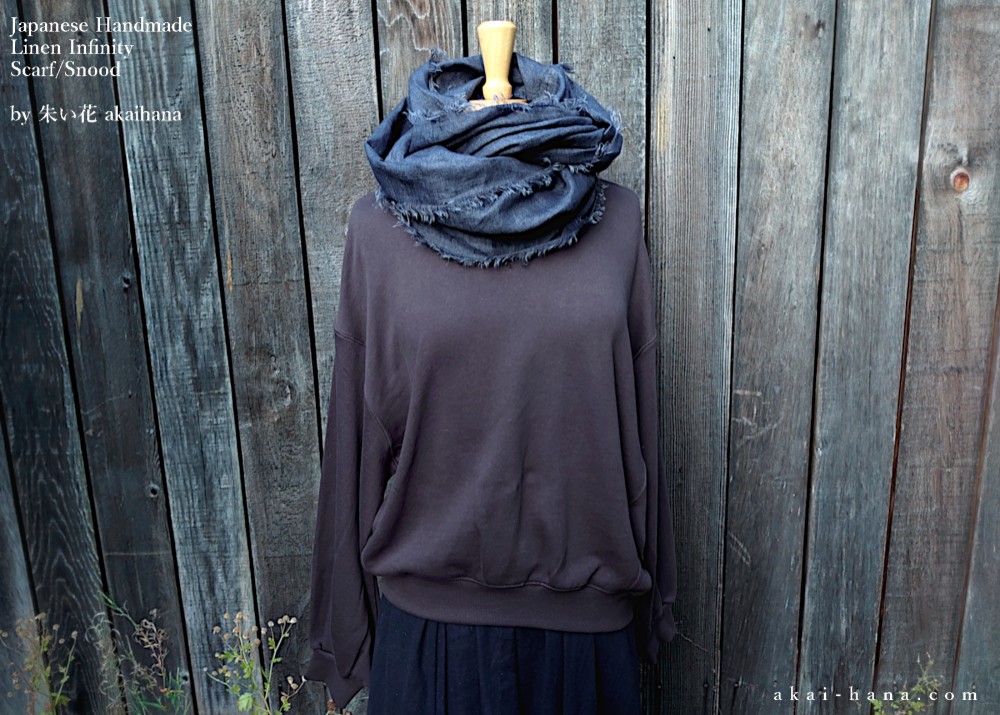 インディゴ染めリネンガーゼのスヌード⦿濃紺