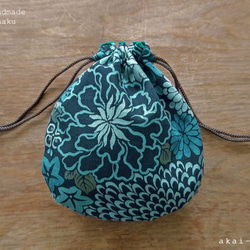 和柄の手毬巾着⦿四季花文様⦿青 4枚目の画像