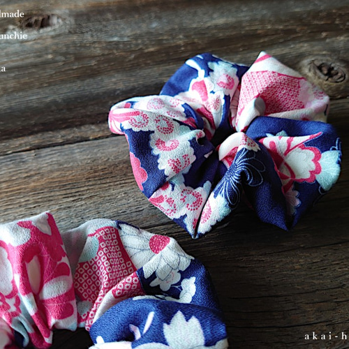 秋 きもの和柄風 ヘアゴム 秋 きもの和柄風 ヘアゴム