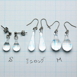 玻璃水滴造型耳針/夾式耳環(M)透明色 第3張的照片