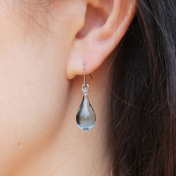 玻璃水滴造型耳針/夾式耳環(M)冰藍色 第2張的照片
