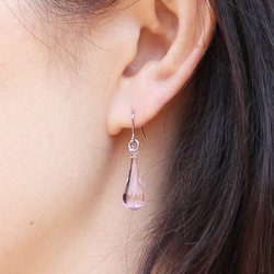 玻璃水滴造型耳針/夾式耳環(迷你長版)粉紅色 第2張的照片