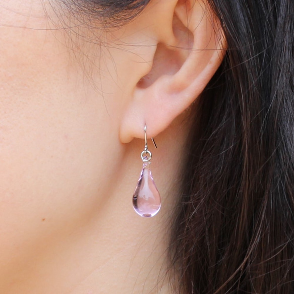 Glass Drop Earring(M) Clear Pink 第2張的照片