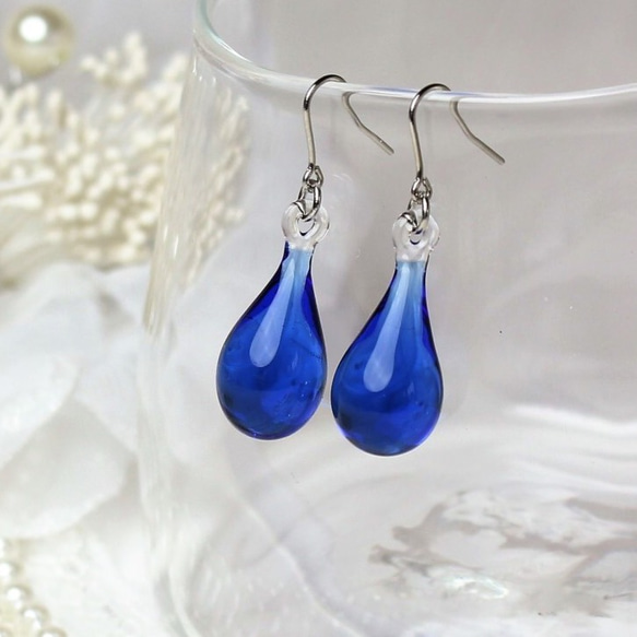 Glass Drop Earring(M)Cobalt Blue 第1張的照片