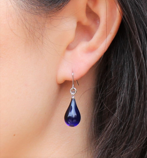 Glass Drop Earring(M)Cobalt Blue 第2張的照片