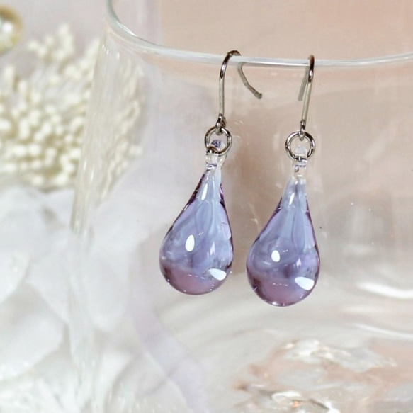 Glass Drop Earring(M)Lavender 第1張的照片