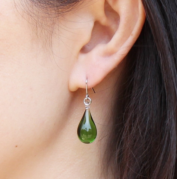 Glass Drop Earring(M)Green 第2張的照片