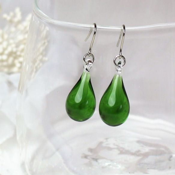 Glass Drop Earring(M)Green 第1張的照片