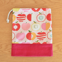 《給食袋》 ピンクのリンゴ 通園通学準備 【再販】 3枚目の画像