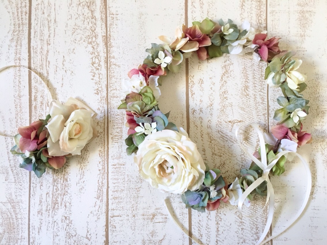 ナチュラルな花冠＆リストレット2点セット ヘッドドレス  