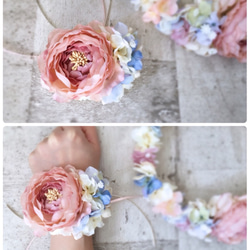 ふんわりピンクの花冠＆リストブーケ２点セット 3枚目の画像