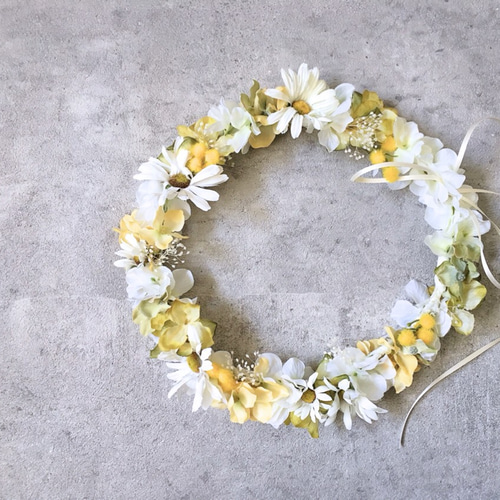 ミモザ＆デイジーの花冠 ヘッドドレス（ウェディング） アヴェック・ラ