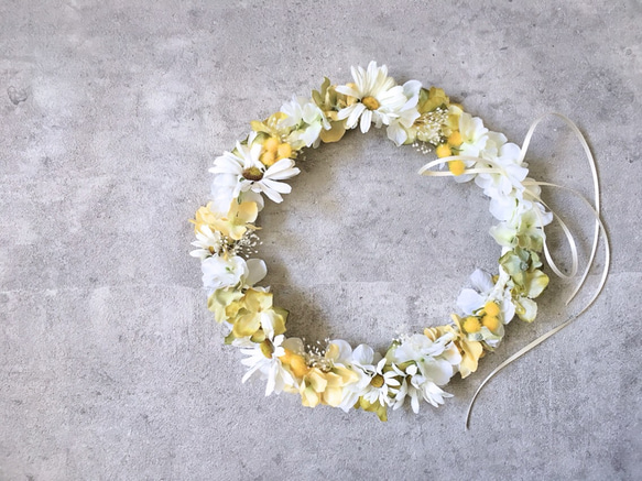 ミモザ＆デイジーの花冠 ヘッドドレス（ウェディング） アヴェック・ラ