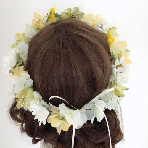 ミモザ＆デイジーの花冠 ヘッドドレス（ウェディング） アヴェック・ラ