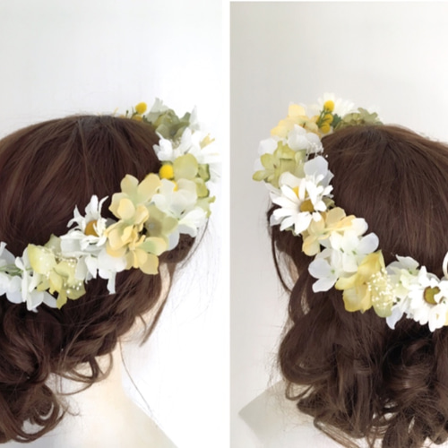 ミモザ＆デイジーの花冠 ヘッドドレス（ウェディング） アヴェック・ラ