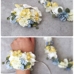 春季色領花冠（淺藍色×黃色）和兩個腕帶套裝 第3張的照片