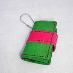 スマートキーケース・タイプD（クリスマス・カラー）：本革：手縫い：手染め 2枚目の画像