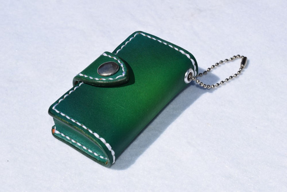 スマートキーケース・タイプE（緑）：本革：手縫い 1枚目の画像