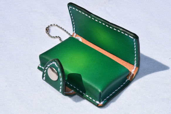 スマートキーケース・タイプE（緑）：本革：手縫い 5枚目の画像