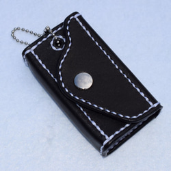 単色本革スマートキーケース（黒）：手縫い：手染め 1枚目の画像