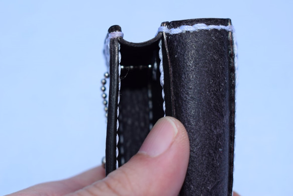単色本革スマートキーケース（黒）：手縫い：手染め 5枚目の画像