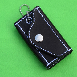 単色本革スマートキーケース（黒）：手縫い：手染め 8枚目の画像